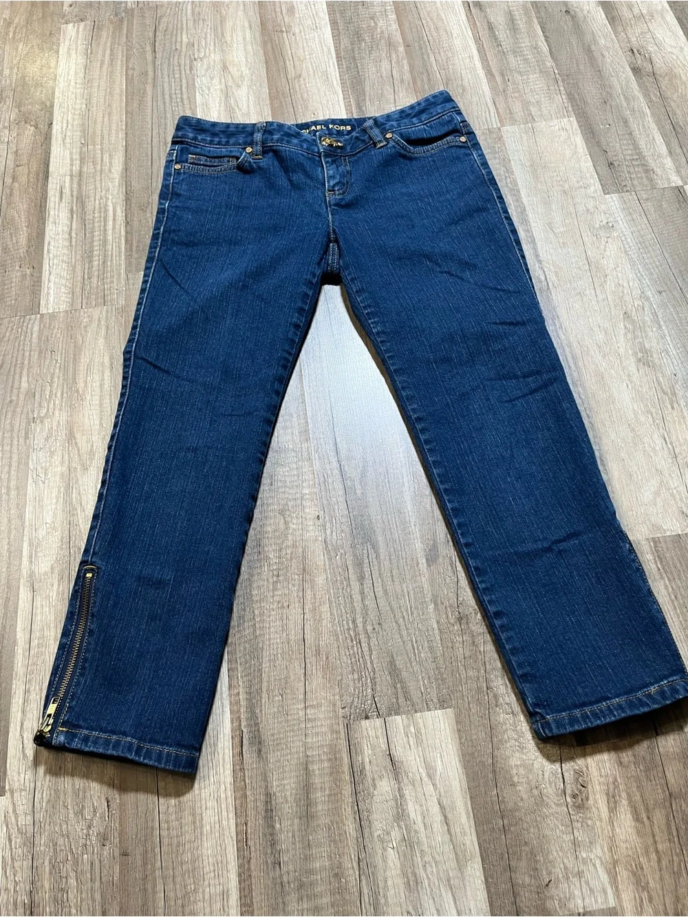 Michael Kors Petite Dark Wash Jeans with Ankle Zips, Size 2P